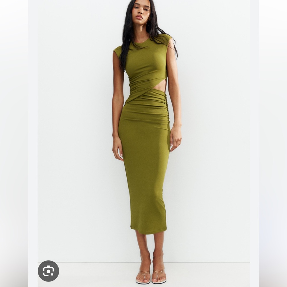 Zara Olive Green Cutout Midi Dress